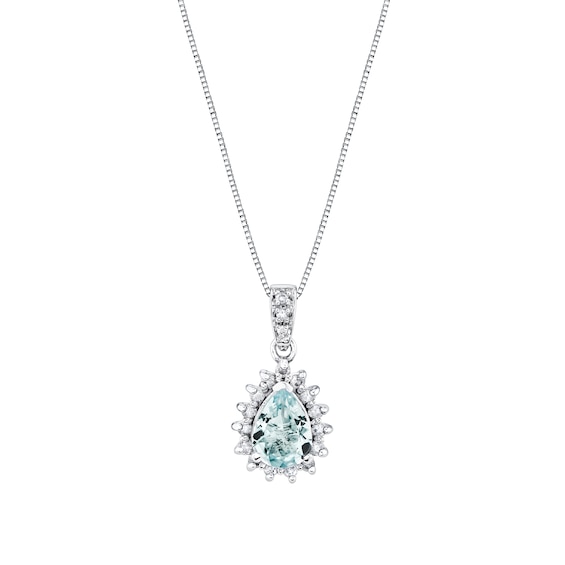 Pear-Shaped Aquamarine and 1/4 CT. T.w. Diamond Sunburst Frame Pendant in 14K White Gold