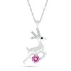 Thumbnail Image 1 of Pink and White Lab-Created Sapphire Reindeer Pendant in Sterling Silver