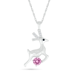 Pink and White Lab-Created Sapphire Reindeer Pendant in Sterling Silver