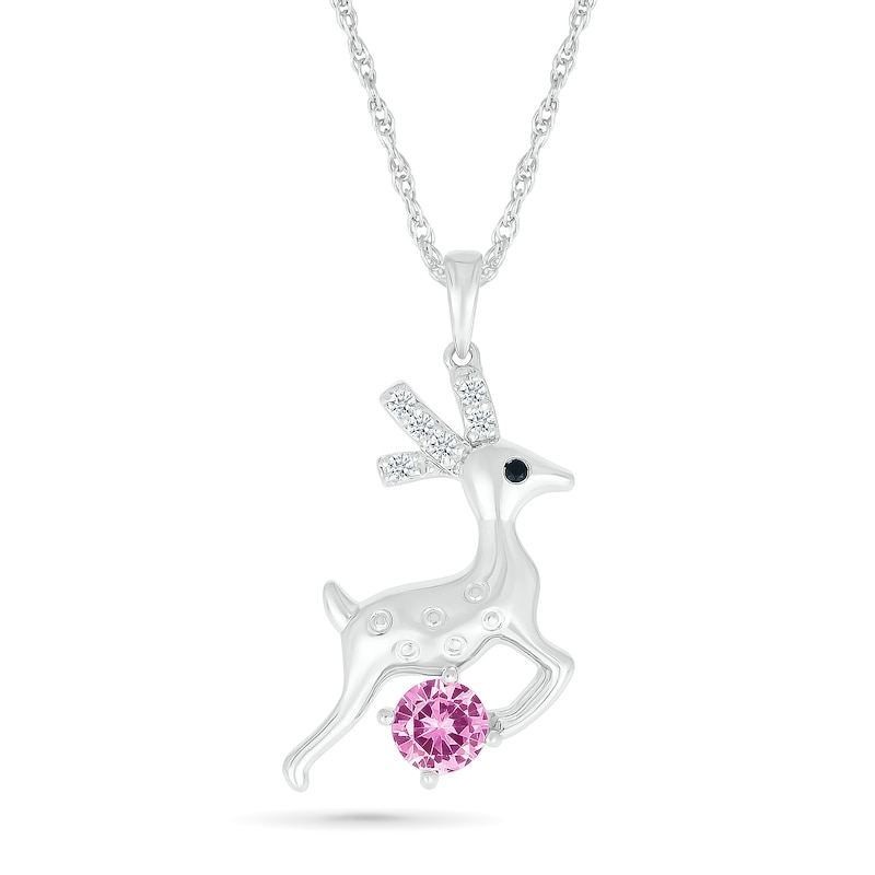 Main Image 1 of Pink and White Lab-Created Sapphire Reindeer Pendant in Sterling Silver