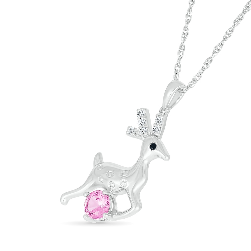 Main Image 2 of Pink and White Lab-Created Sapphire Reindeer Pendant in Sterling Silver