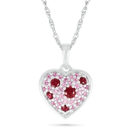 Lab-Created Ruby and Pink Lab-Created Sapphire Heart Pendant in Sterling Silver