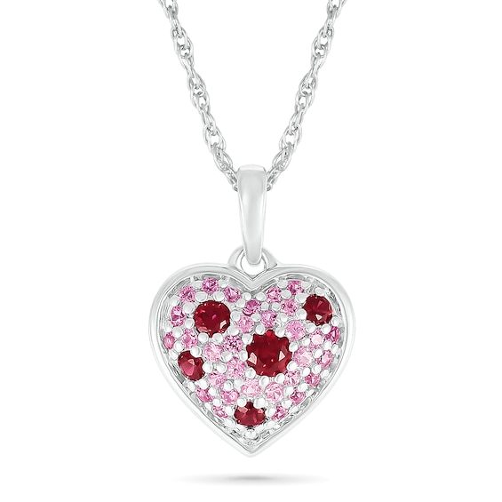 Lab-Created Ruby and Pink Lab-Created Sapphire Heart Pendant in Sterling Silver