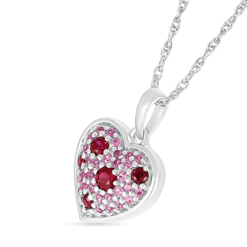 Lab-Created Ruby and Pink Lab-Created Sapphire Heart Pendant in Sterling Silver