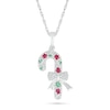 Thumbnail Image 1 of Lab-Created Ruby, Lab-Created Emerald and White Lab-Created Sapphire Candy Cane Pendant in Sterling Silver