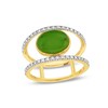 Thumbnail Image 1 of Sideways Oval Jade and 1/5 CT. T.W. Diamond Open Shank Ring in 10K Gold
