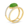 Thumbnail Image 3 of Sideways Oval Jade and 1/5 CT. T.W. Diamond Open Shank Ring in 10K Gold