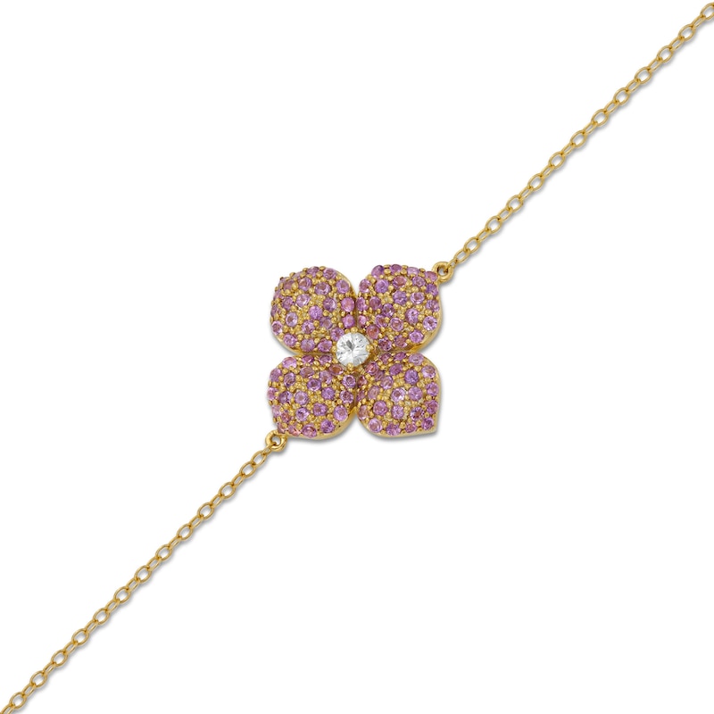 Main Image 1 of Amethyst and White Sapphire Flower Bracelet in 10K Gold