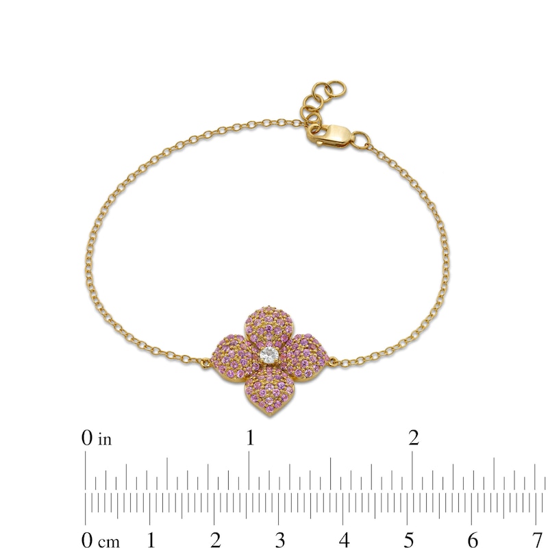 Main Image 4 of Amethyst and White Sapphire Flower Bracelet in 10K Gold
