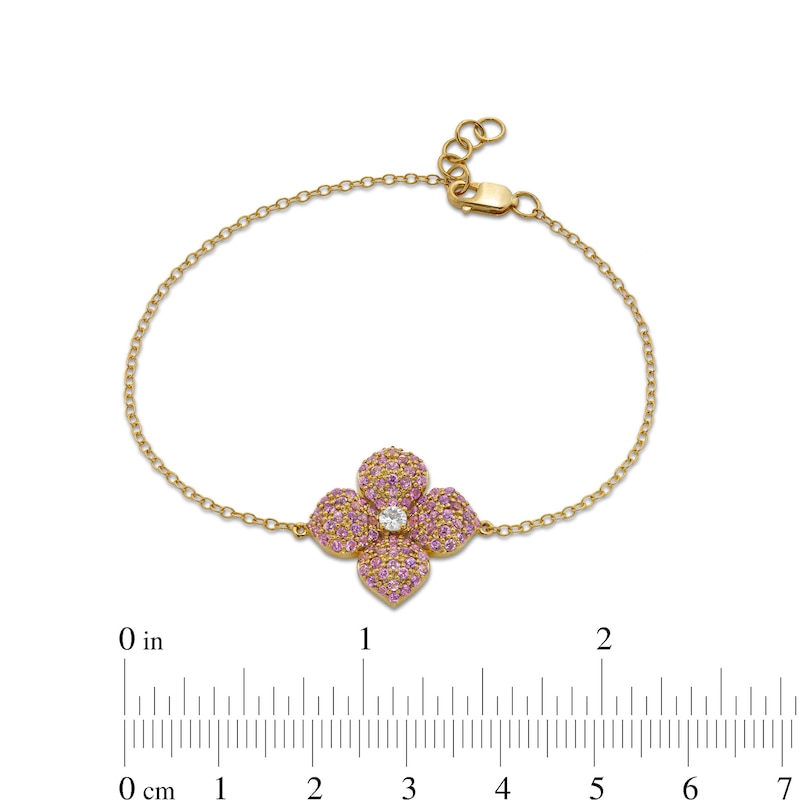 Amethyst and White Sapphire Flower Bracelet in 10K Gold