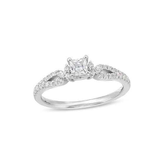 1/2 CT. T.w. Princess-Cut Diamond Tri-Sides Loop Shank Engagement Ring in 14K White Gold