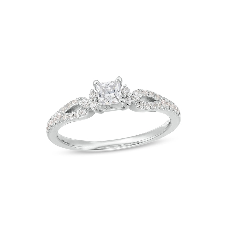 Main Image 1 of 1/2 CT. T.W. Princess-Cut Diamond Tri-Sides Loop Shank Engagement Ring in 14K White Gold