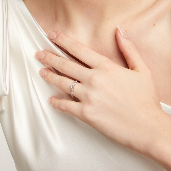 1/2 CT. T.w. Princess-Cut Diamond Tri-Sides Loop Shank Engagement Ring in 14K White Gold