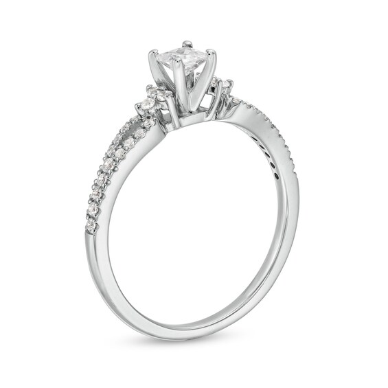 1/2 CT. T.w. Princess-Cut Diamond Tri-Sides Loop Shank Engagement Ring in 14K White Gold