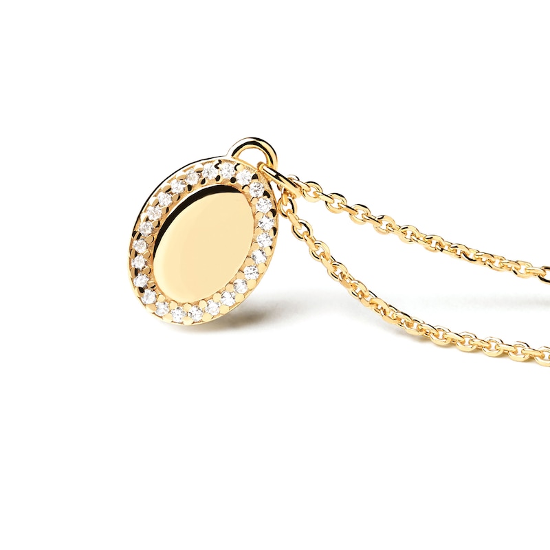 Main Image 3 of PDPAOLA™ at Zales Cubic Zirconia Frame Oval Pendant in Sterling Silver with 18K Gold Plate - 19.5"