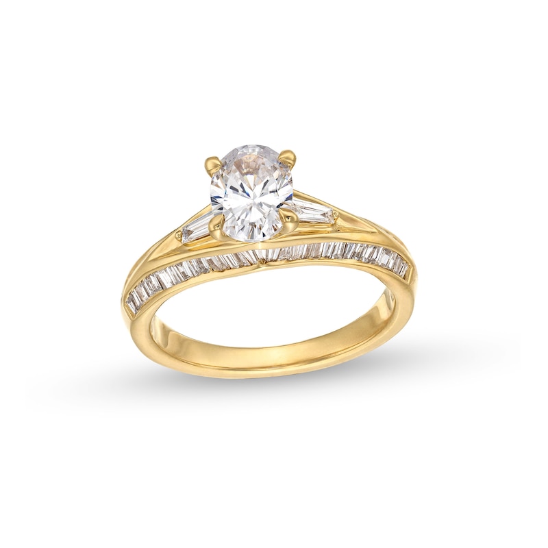 Main Image 1 of 1-1/2 CT. T.W. Oval Diamond Baguette Collar Split Shank Engagement Ring in 14K Gold
