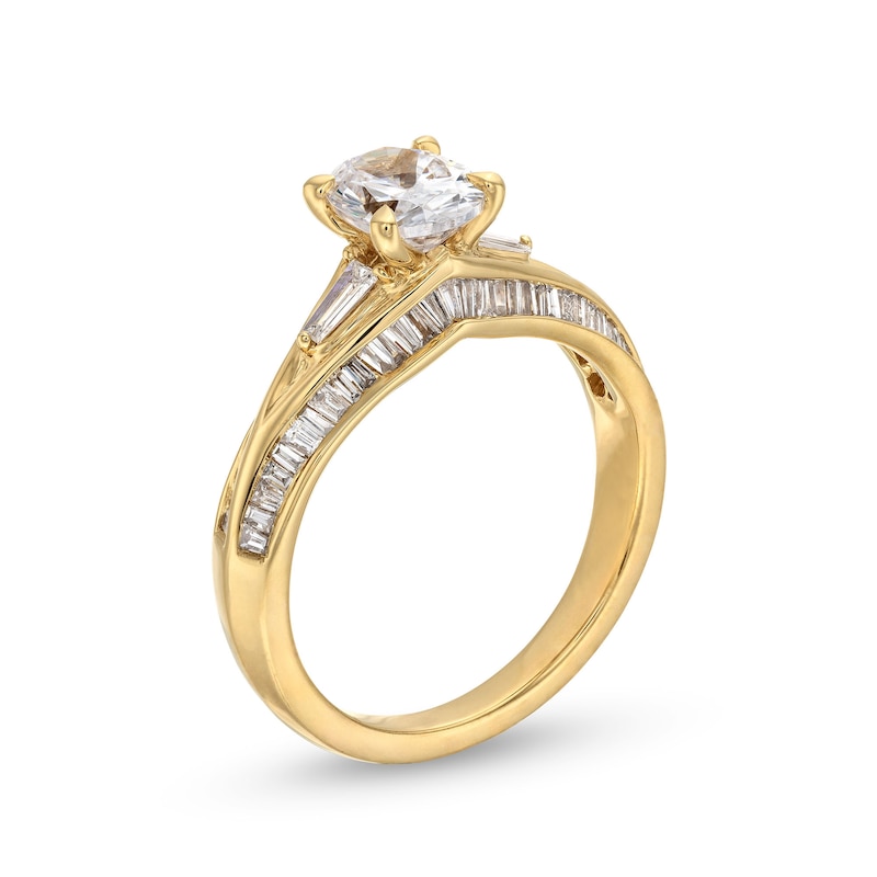 Main Image 3 of 1-1/2 CT. T.W. Oval Diamond Baguette Collar Split Shank Engagement Ring in 14K Gold