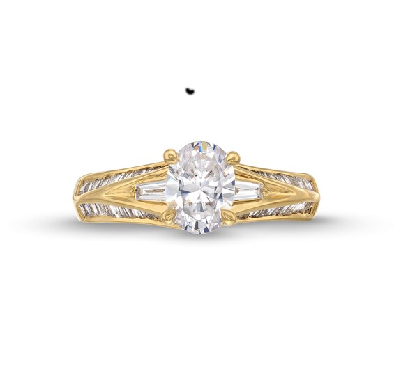 1-1/2 CT. T.w. Oval Diamond Baguette Collar Split Shank Engagement Ring in 14K Gold