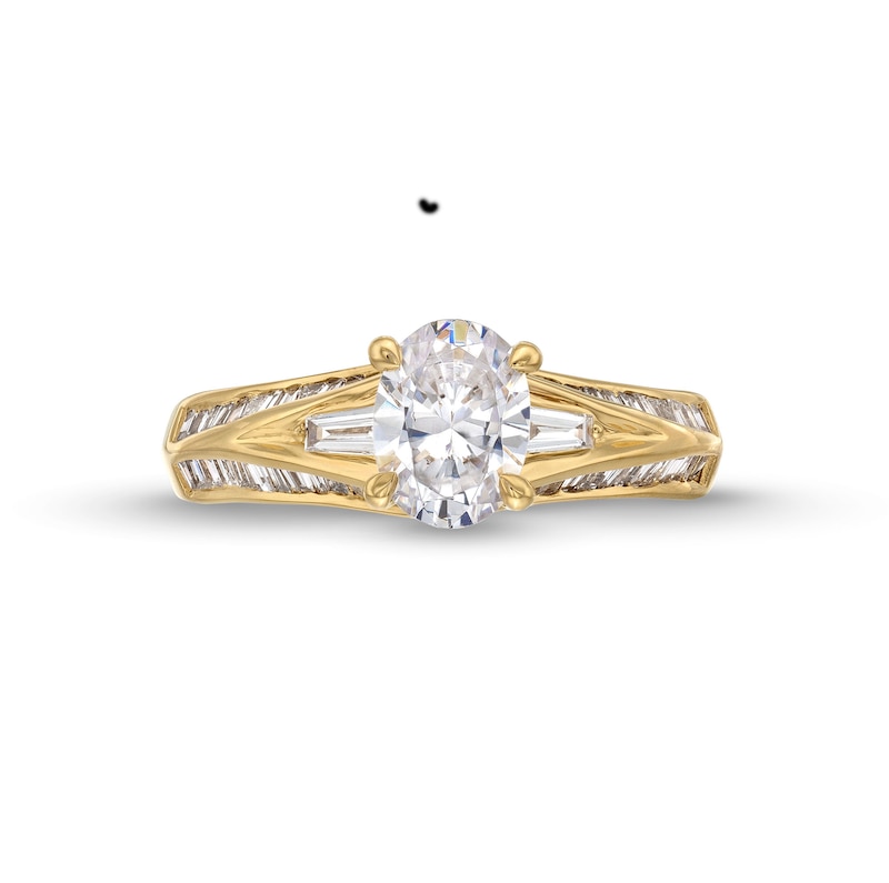 Main Image 4 of 1-1/2 CT. T.W. Oval Diamond Baguette Collar Split Shank Engagement Ring in 14K Gold