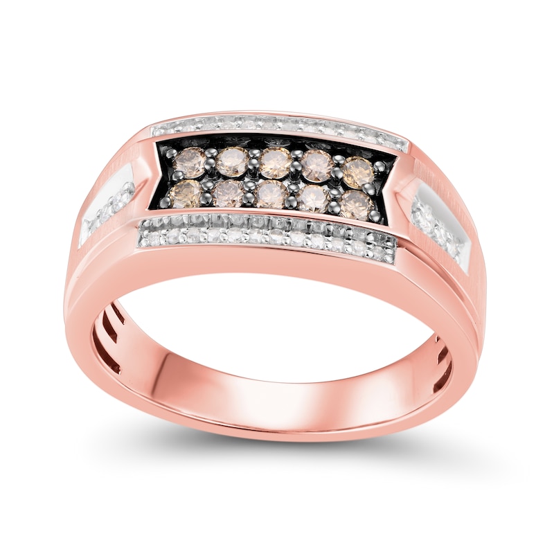Main Image 1 of 1/2 CT. T.W. Champagne and White Diamond Band in 10K Rose Gold
