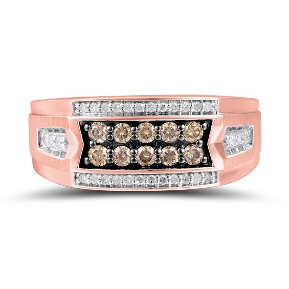 1/2 CT. T.w. Champagne and White Diamond Band in 10K Rose Gold
