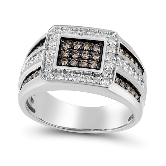 1 CT. T.w. Champagne and White Diamond Frame Ring 10K White Gold