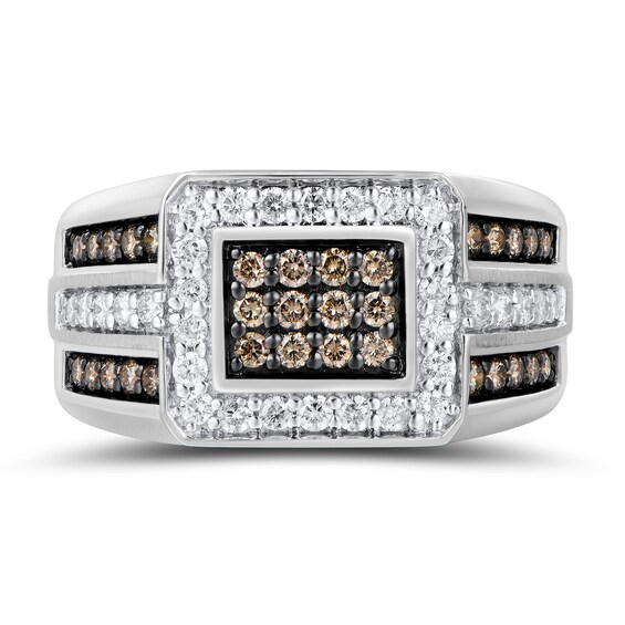 1 CT. T.w. Champagne and White Diamond Frame Ring 10K White Gold
