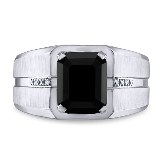 Rectangular Black Onyx and Diamond Accent Ring in 10K White Gold