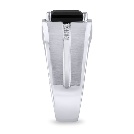 Rectangular Black Onyx and Diamond Accent Ring in 10K White Gold