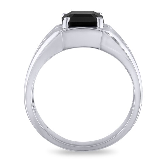 Rectangular Black Onyx and Diamond Accent Ring in 10K White Gold