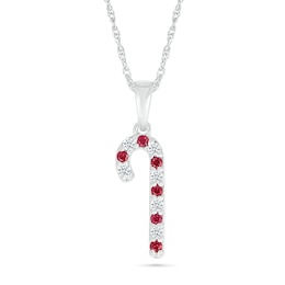 Lab-Created Ruby and White Lab-Created Sapphire Candy Cane Pendant in Sterling Silver