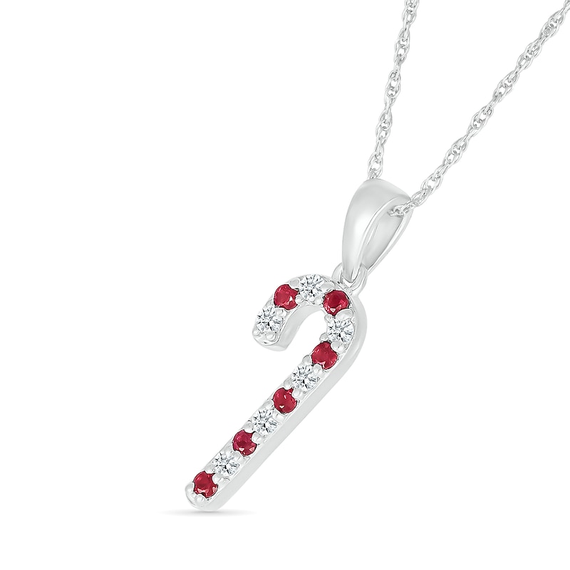 Main Image 2 of Lab-Created Ruby and White Lab-Created Sapphire Candy Cane Pendant in Sterling Silver