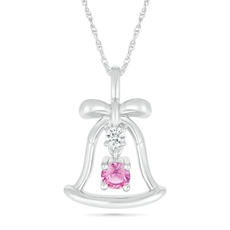 Pink Lab-Created Sapphire and White Lab-Created Sapphire Bell Pendant in Sterling Silver