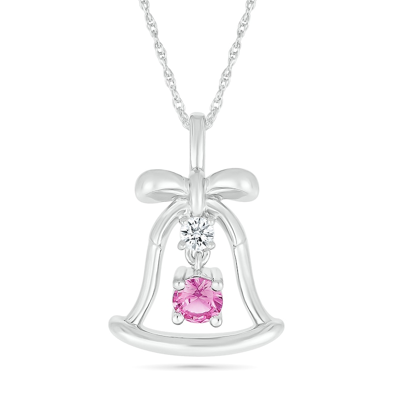 Main Image 1 of Pink Lab-Created Sapphire and White Lab-Created Sapphire Bell Pendant in Sterling Silver