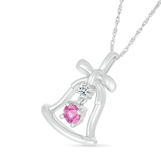 Pink Lab-Created Sapphire and White Lab-Created Sapphire Bell Pendant in Sterling Silver