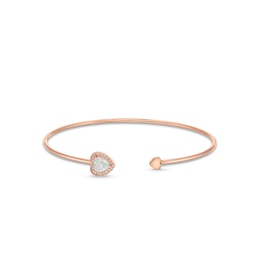 6.0mm Lab-Created Opal and 1/10 CT. T.W. Diamond Frame Double Heart Open Bangle in 10K Rose Gold