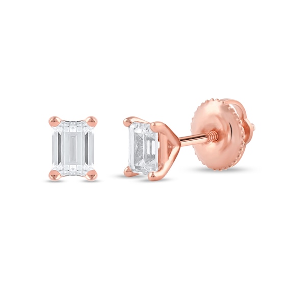 1/2 CT. T.w. Certified Emerald-Cut Lab-Grown Diamond Solitaire Stud Earrings in 14K Rose Gold (F/Si2)