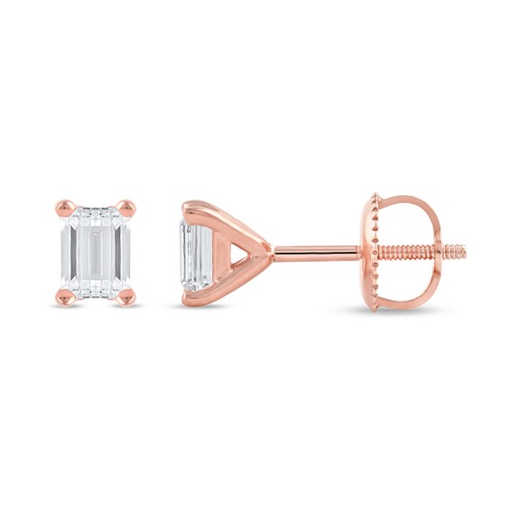 1/2 CT. T.w. Certified Emerald-Cut Lab-Grown Diamond Solitaire Stud Earrings in 14K Rose Gold (F/Si2)