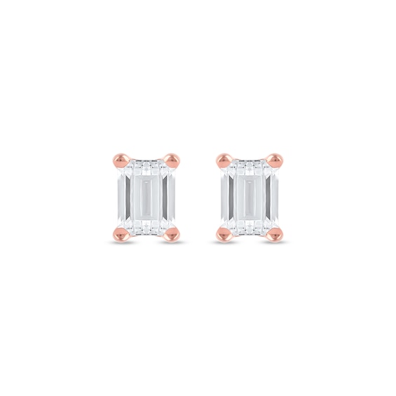 1/2 CT. T.w. Certified Emerald-Cut Lab-Grown Diamond Solitaire Stud Earrings in 14K Rose Gold (F/Si2)