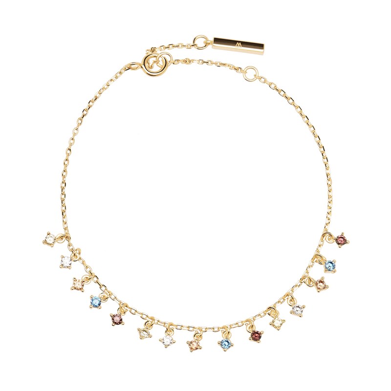 Main Image 1 of PDPAOLA™ at Zales Multi-Color Cubic Zirconia Dangle Station Bracelet in Sterling Silver with 18K Gold Plate