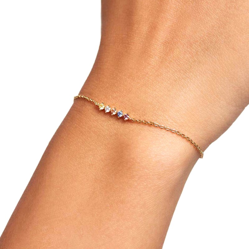 Main Image 2 of PDPAOLA™ at Zales Multi-Color Cubic Zirconia Five Stone Line Bracelet in Sterling Silver with 18K Gold Plate