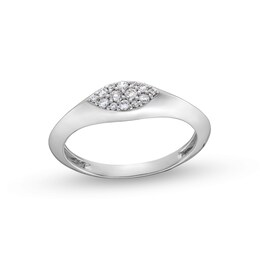 1/6 CT. T.W. Sideways Marquise-Shaped Multi-Diamond Knife Edge Shank Signet Ring in 10K White Gold