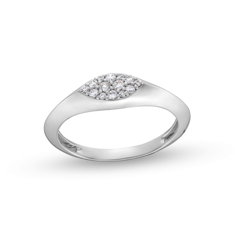Main Image 1 of 1/6 CT. T.W. Sideways Marquise-Shaped Multi-Diamond Knife Edge Shank Signet Ring in 10K White Gold
