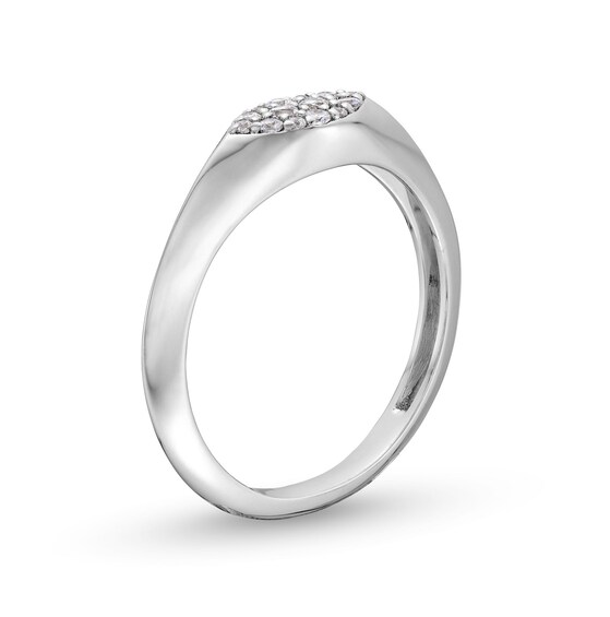 1/6 CT. T.w. Sideways Marquise-Shaped Multi-Diamond Knife Edge Shank Signet Ring in 10K White Gold