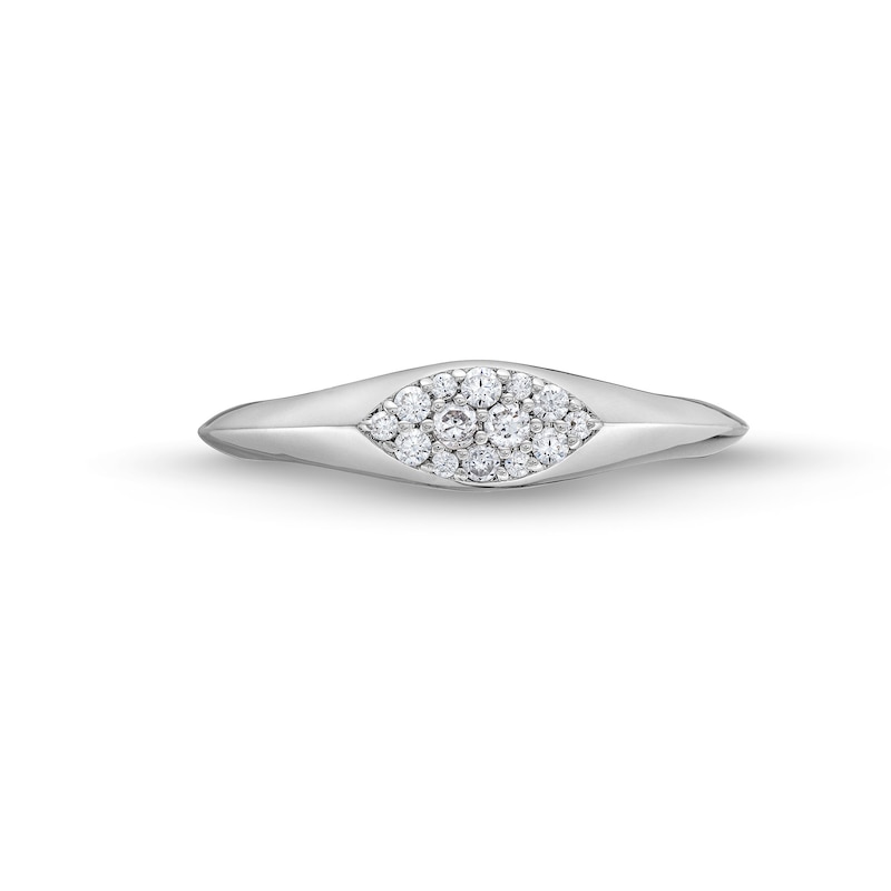 Main Image 4 of 1/6 CT. T.W. Sideways Marquise-Shaped Multi-Diamond Knife Edge Shank Signet Ring in 10K White Gold
