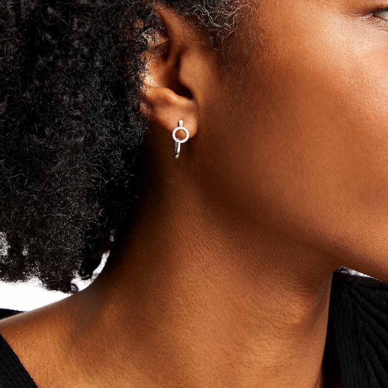 Main Image 2 of 1/10 CT. T.W. Diamond Open Circle Hoop Earrings in Sterling Silver