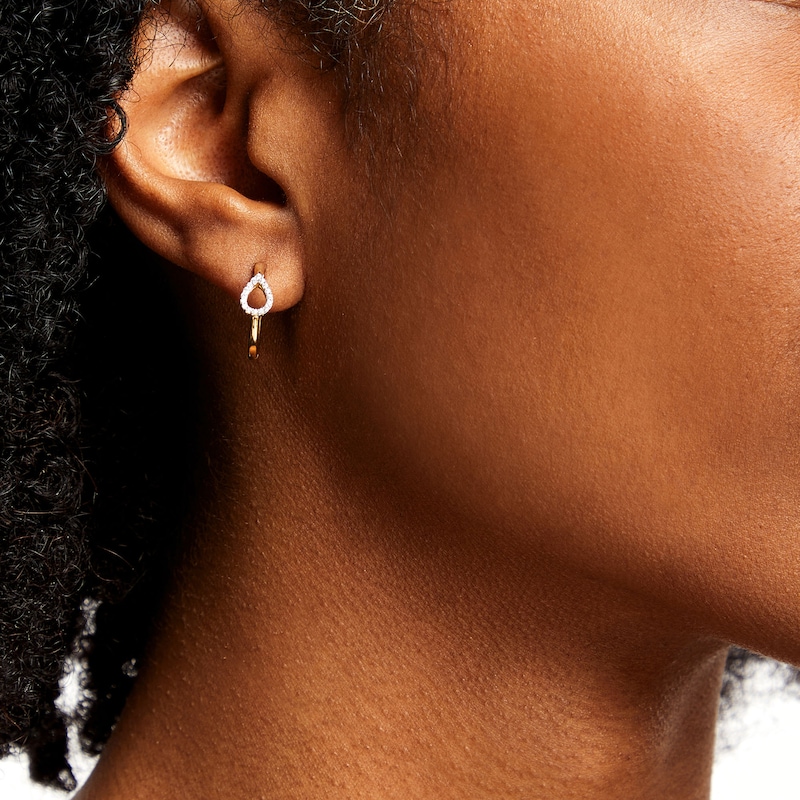 Main Image 2 of 1/10 CT. T.W. Diamond Open Pear-Shaped Hoop Earrings in 10K Gold