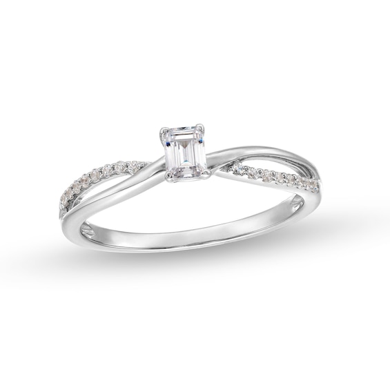 1/4 CT. T.w. Emerald-Cut Diamond Split Shank Engagement Ring in 10K White Gold