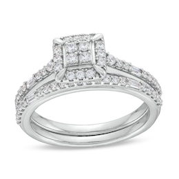 1/2 CT. T.W. Multi-Diamond Composite Frame Bridal Set in 10K White Gold