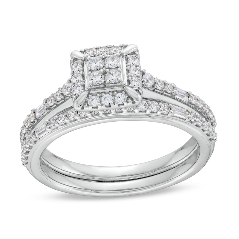Main Image 1 of 1/2 CT. T.W. Multi-Diamond Composite Frame Bridal Set in 10K White Gold